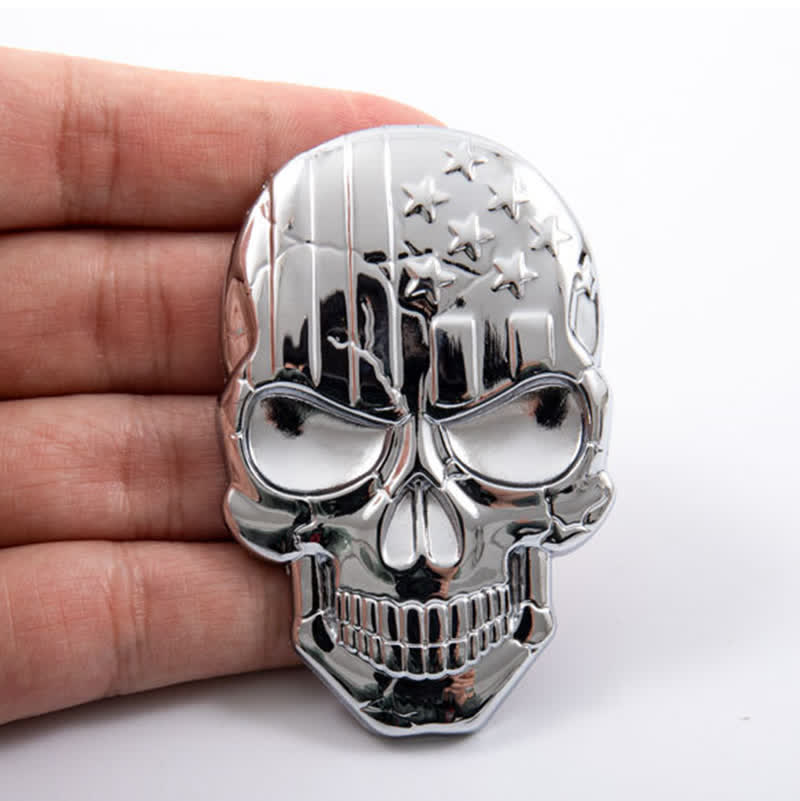 Skull American Flag Metal Sticker Car Badge