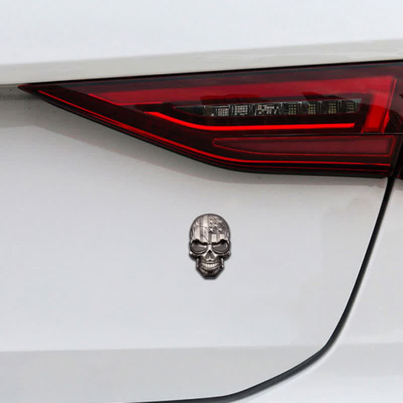 Skull American Flag Metal Sticker Car Badge