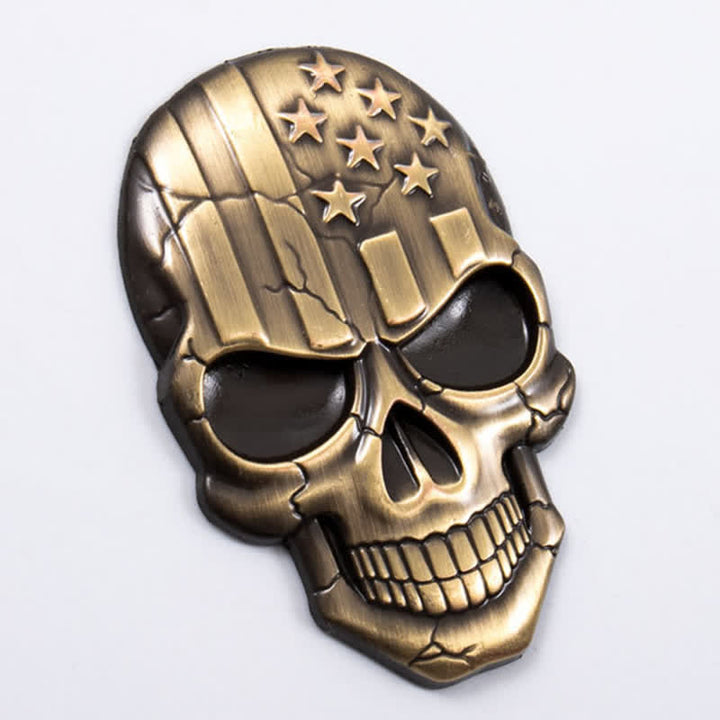 Skull American Flag Metal Sticker Car Badge