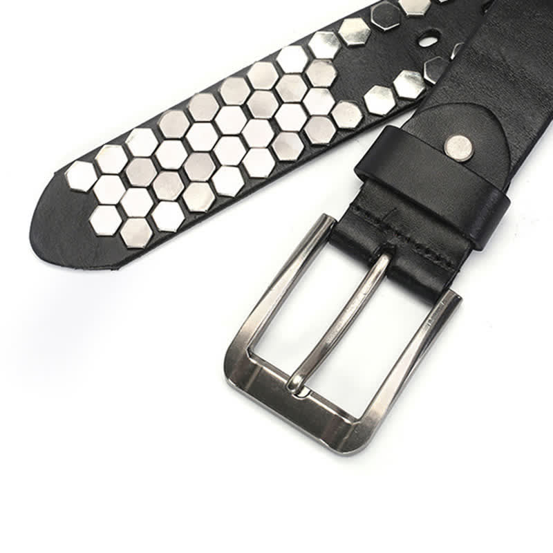 Unisex Hexagonal Rivet Studded Leather Belt