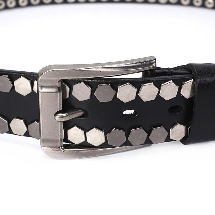 Unisex Hexagonal Rivet Studded Leather Belt