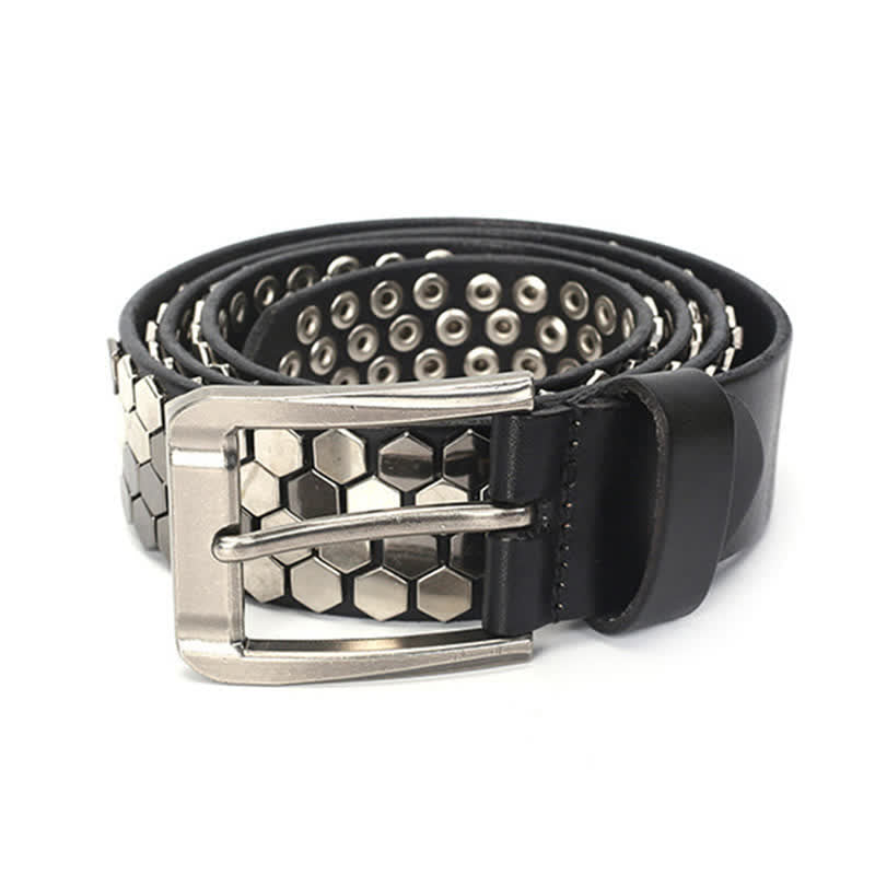 Unisex Hexagonal Rivet Studded Leather Belt