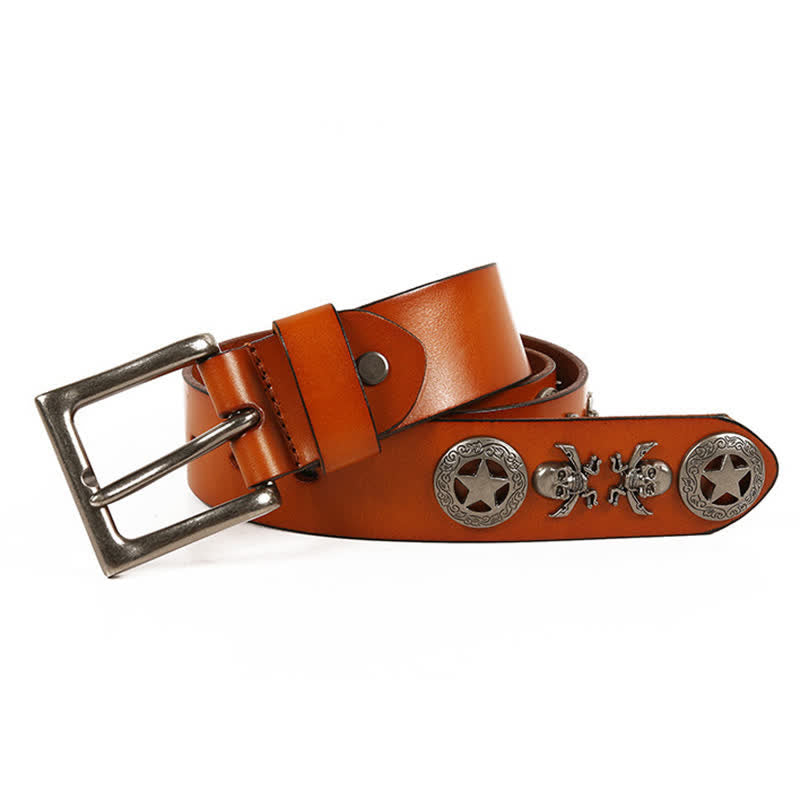 Unisex Punk Style Skull Star Rivets Leather Belt