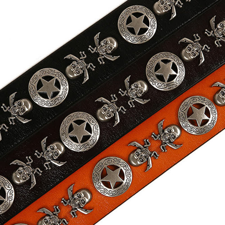 Unisex Punk Style Skull Star Rivets Leather Belt