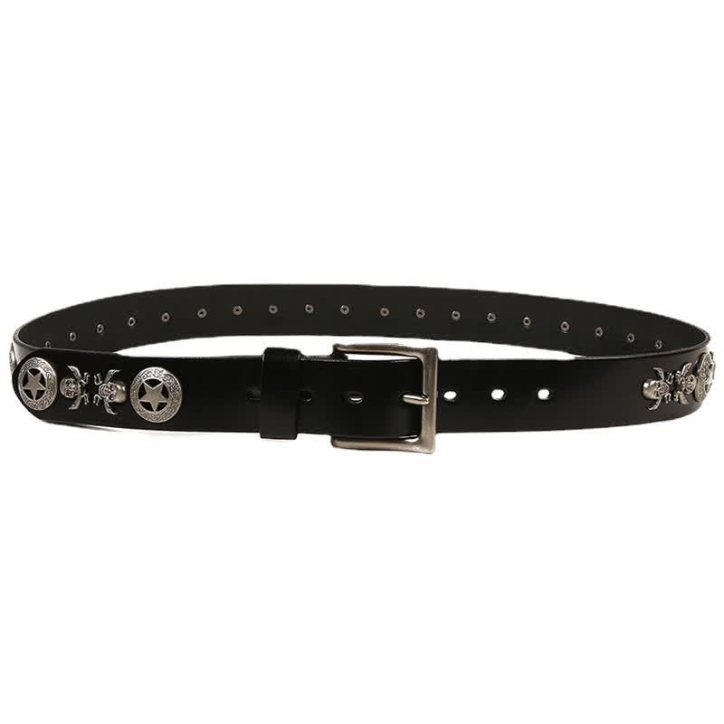 Unisex Punk Style Skull Star Rivets Leather Belt