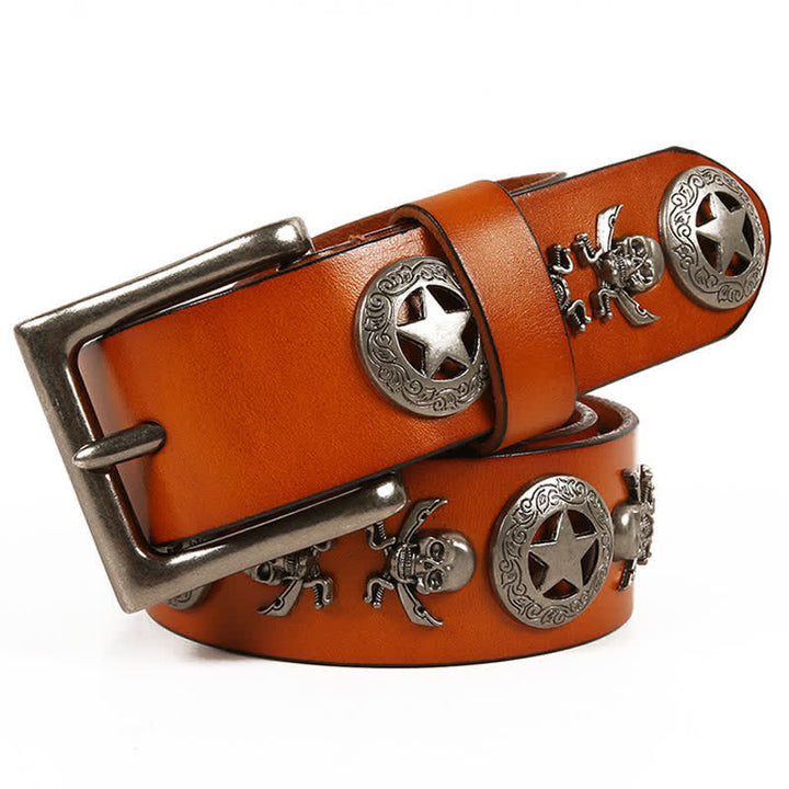 Unisex Punk Style Skull Star Rivets Leather Belt