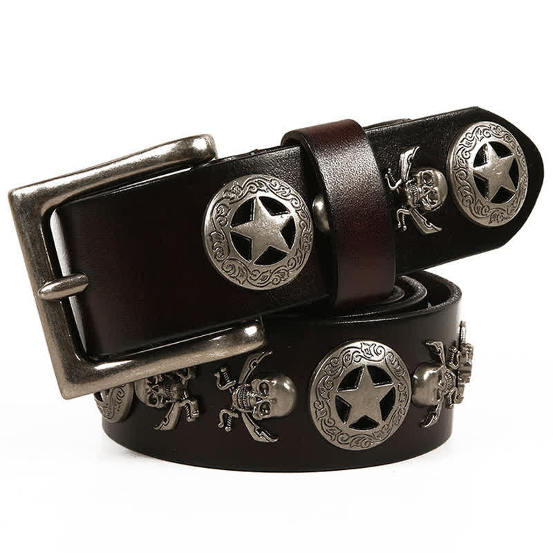 Unisex Punk Style Skull Star Rivets Leather Belt