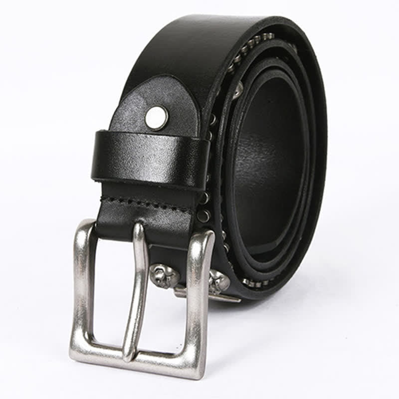 Unisex Skull Head Rivets Cross Studded Leather Belt