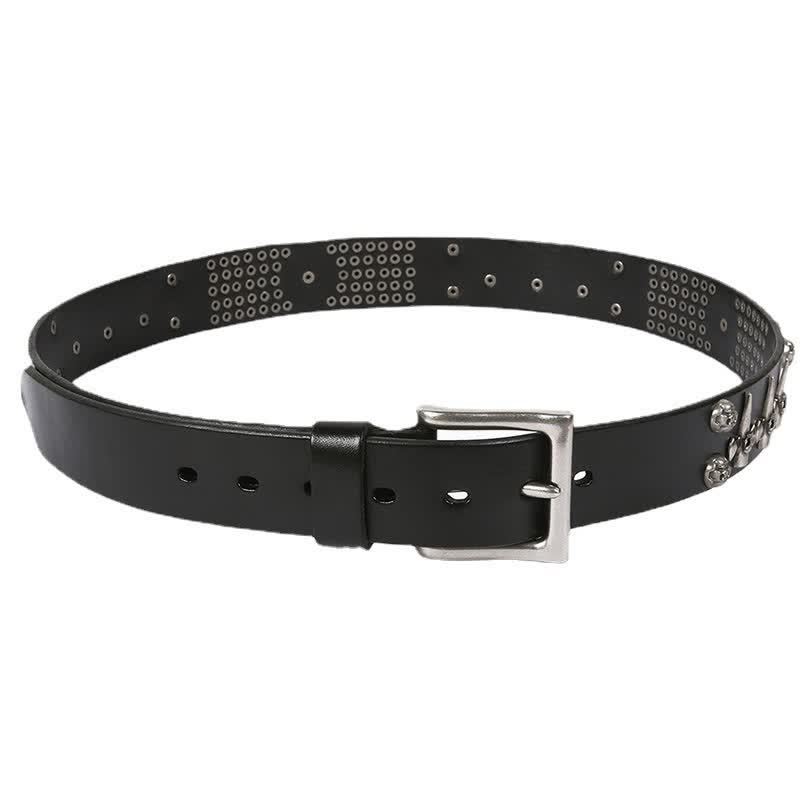 Unisex Skull Head Rivets Cross Studded Leather Belt