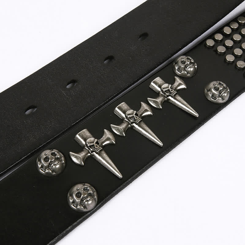 Unisex Skull Head Rivets Cross Studded Leather Belt