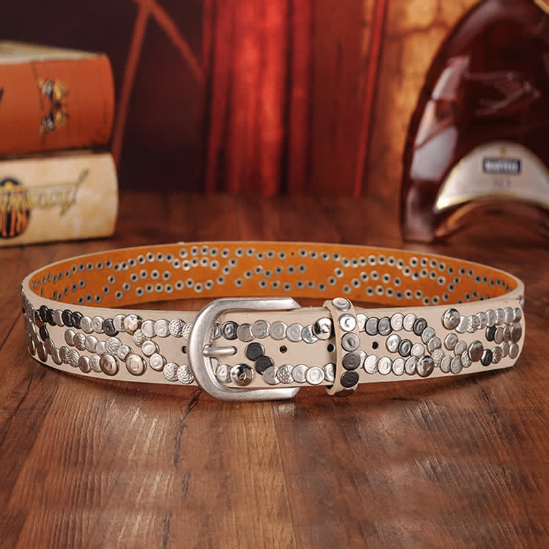 Women's Stylish Metal Plate Studded Leather Belt