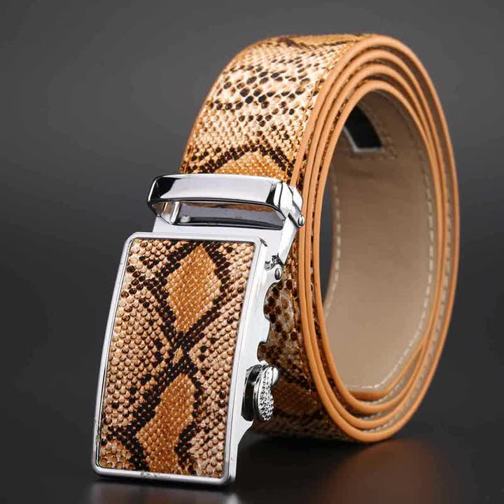 Men's Snakeskin Pattern Automatic Buckle Leather Belt