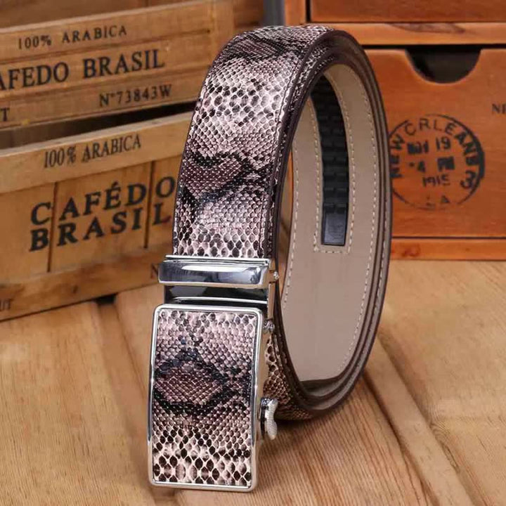 Men's Snakeskin Pattern Automatic Buckle Leather Belt