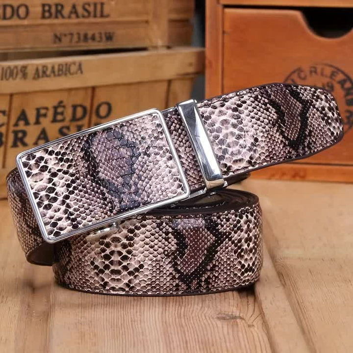 Men's Snakeskin Pattern Automatic Buckle Leather Belt