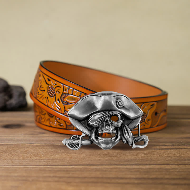 Men's DIY Punk Style Skull Pirate Buckle Leather Belt