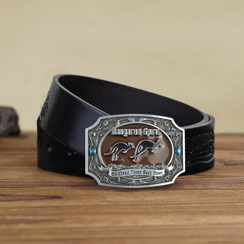 Men's DIY Kangaroo Western Wildlife Buckle Leather Belt