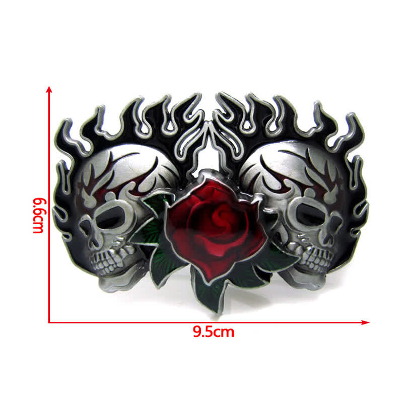 Men's DIY Double Skulls and Roses Buckle Leather Belt