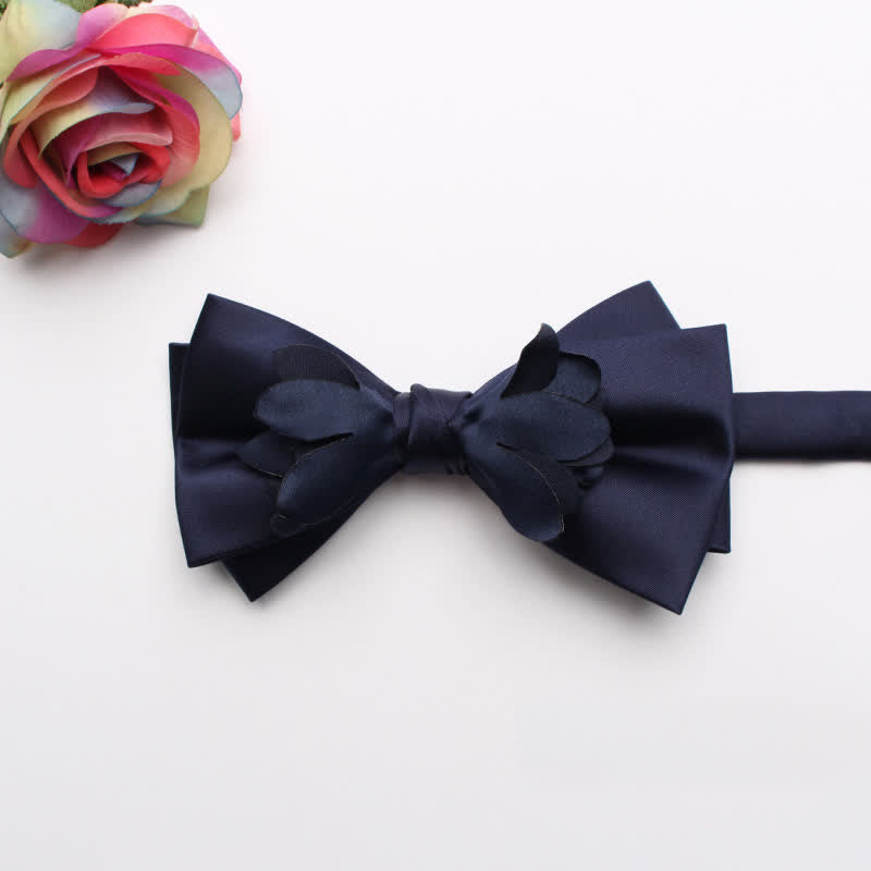 Men's Yarn-dyed Double Layer Flower Ribbon Bow Tie