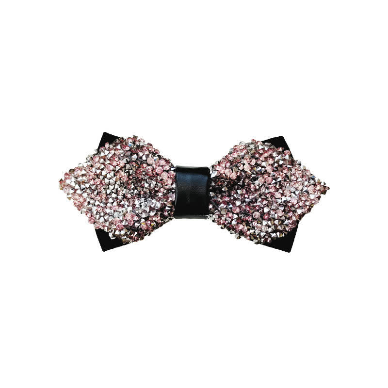 Men's Glitter Rhinestone Double Layer Pointy Bow Tie