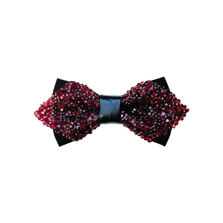 Men's Glitter Rhinestone Double Layer Pointy Bow Tie - Burgundy - image 3