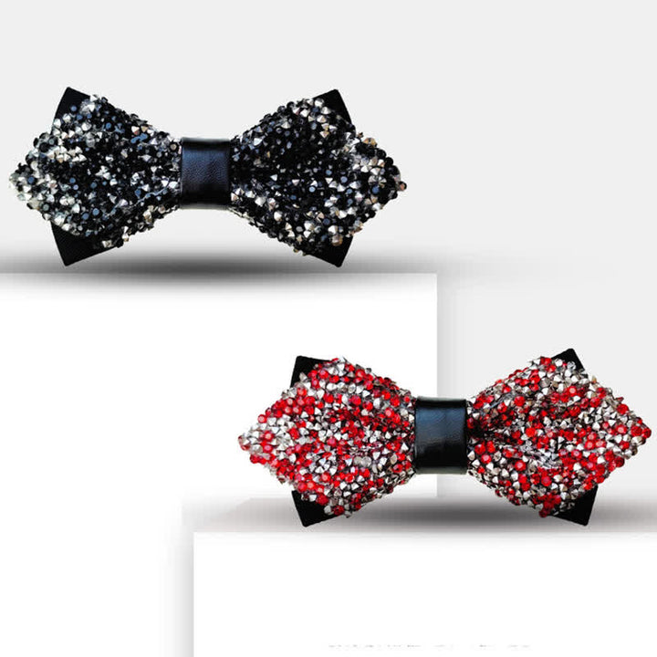 Men's Glitter Rhinestone Double Layer Pointy Bow Tie