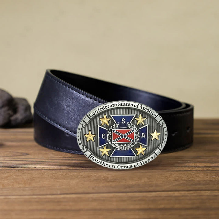 Men's DIY Southern Cross Of Honor Buckle Leather Belt