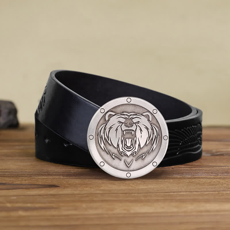 Men's DIY Round Punk Tiger Head Buckle Leather Belt