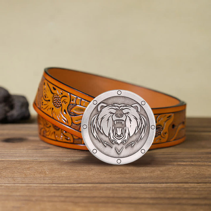 Men's DIY Round Punk Tiger Head Buckle Leather Belt