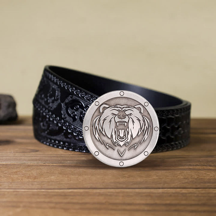 Men's DIY Round Punk Tiger Head Buckle Leather Belt