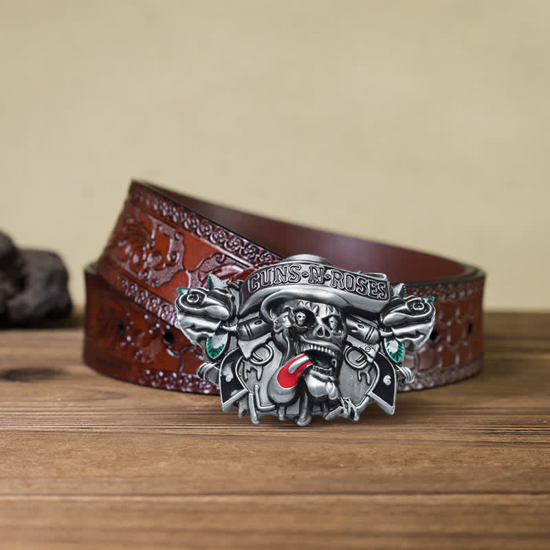 Men's DIY Classic Guns Roses Skull Buckle Leather Belt