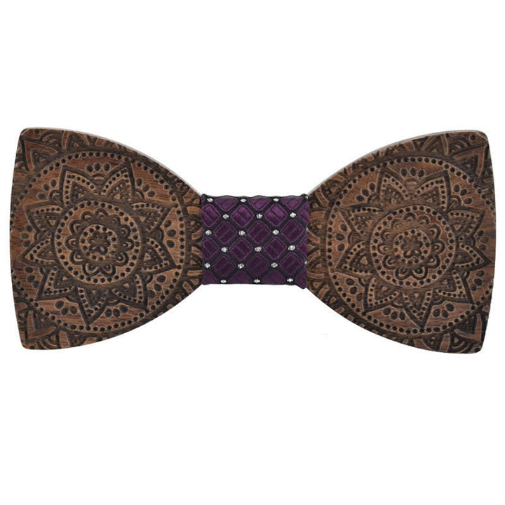 Men's Engraving Luxury Flower Wooden Bow Tie