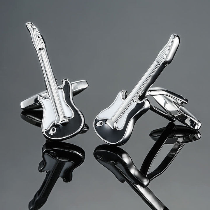 Men's Stylish Music Instrument Note Cufflinks - Black & Silver Guitar - image 15