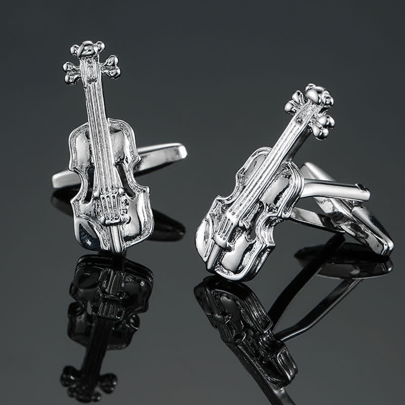 Men's Stylish Music Instrument Note Cufflinks - Silver Violin - image 18