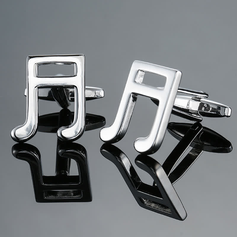 Men's Stylish Music Instrument Note Cufflinks - Silver Semiquaver - image 8