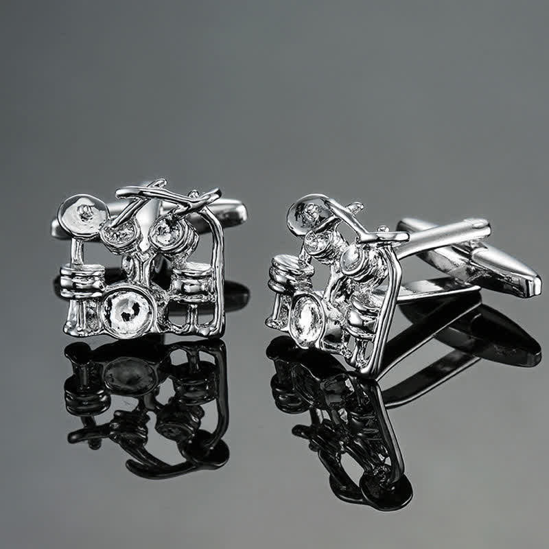 Men's Stylish Music Instrument Note Cufflinks - Silver Drum - image 10