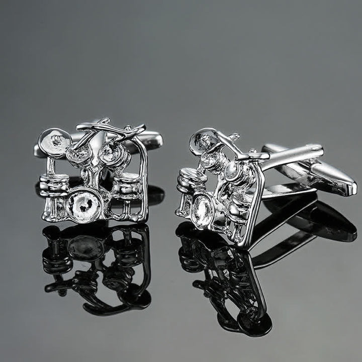 Men's Stylish Music Instrument Note Cufflinks - Silver Drum - image 10