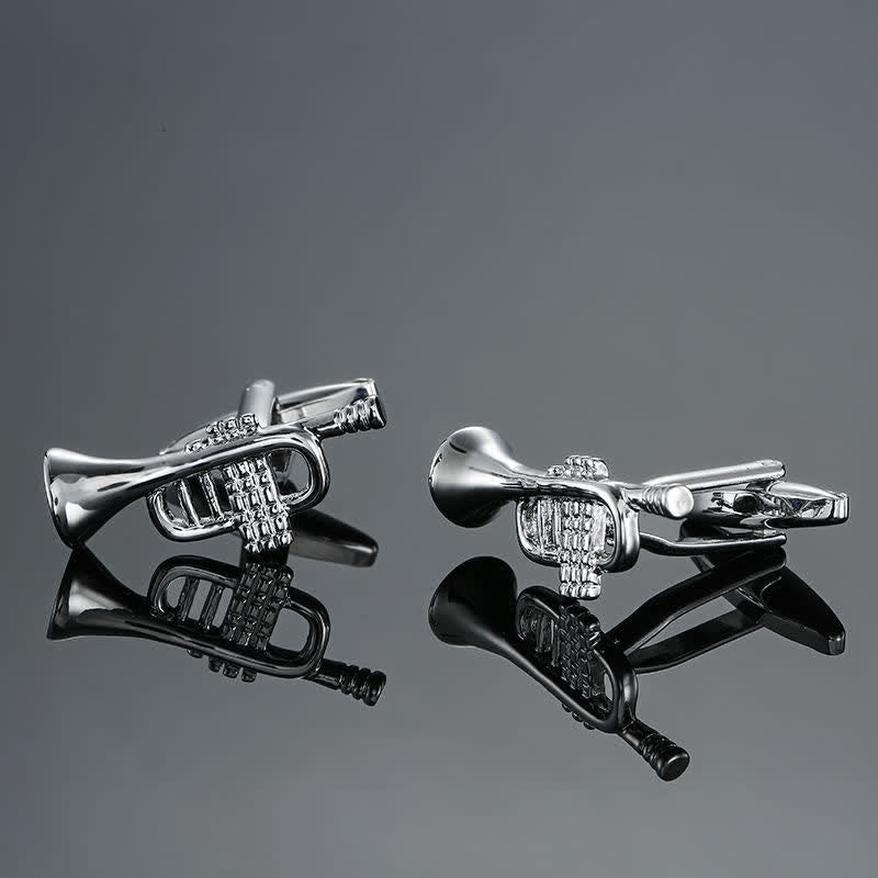 Men's Stylish Music Instrument Note Cufflinks - Silver Trumpet - image 3