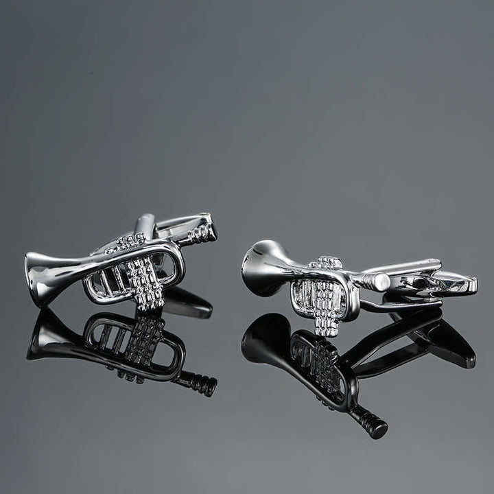 Men's Stylish Music Instrument Note Cufflinks - Silver Trumpet - image 3