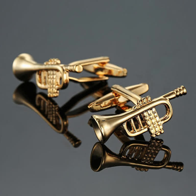 Men's Stylish Music Instrument Note Cufflinks - Gold Trumpet - image 0