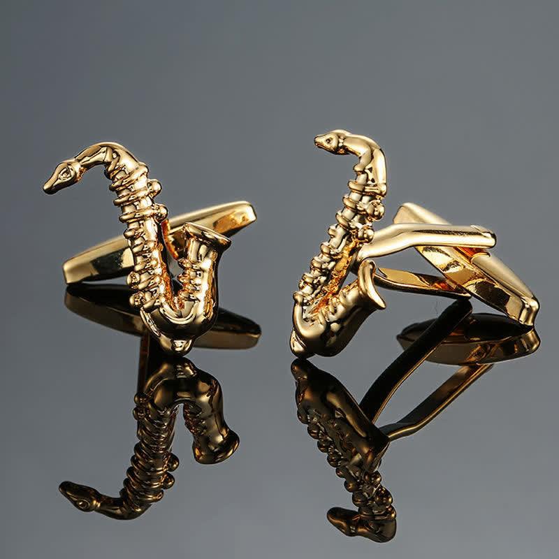 Men's Stylish Music Instrument Note Cufflinks - Gold Saxophone - image 7