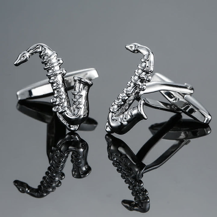 Men's Stylish Music Instrument Note Cufflinks - Silver Saxophone - image 6