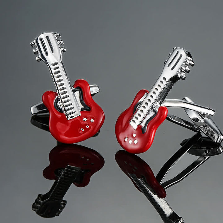 Men's Stylish Music Instrument Note Cufflinks - Red Guitar - image 16