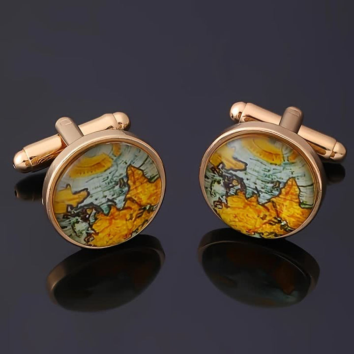 Men's World Map Pattern Shirt Cufflinks - Gold - image 0
