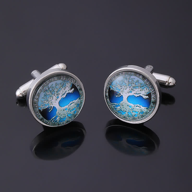Men's Simple Tree of Life Pattern Shirt Cufflinks - Silver - image 0