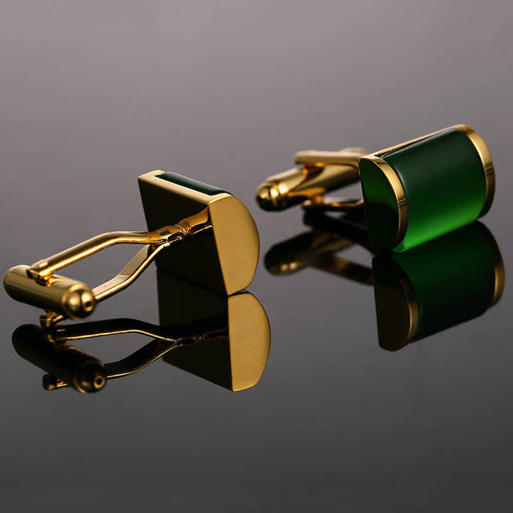 Men's Romantic Emerald Opal Gold Shirt Cufflinks - image 2