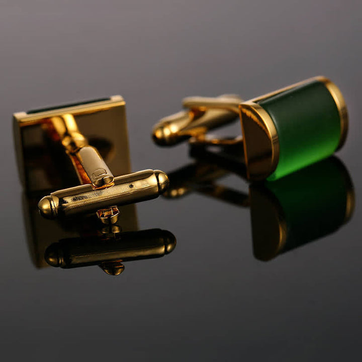 Men's Romantic Emerald Opal Gold Shirt Cufflinks