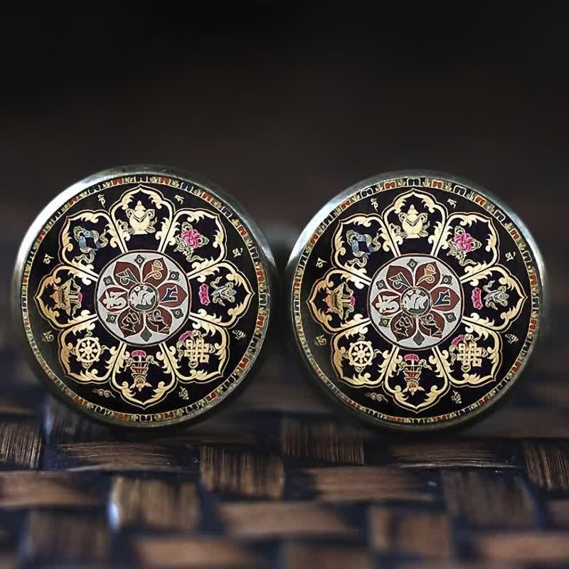 Men's Black Mandala Flower Glass Dome Cufflinks - image 0