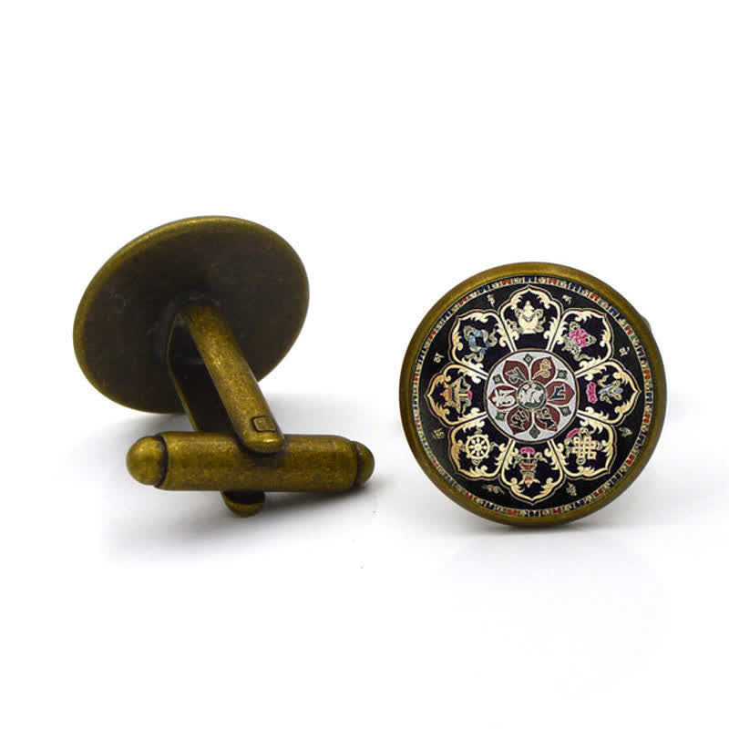 Men's Black Mandala Flower Glass Dome Cufflinks - Antique Bronze - image 5