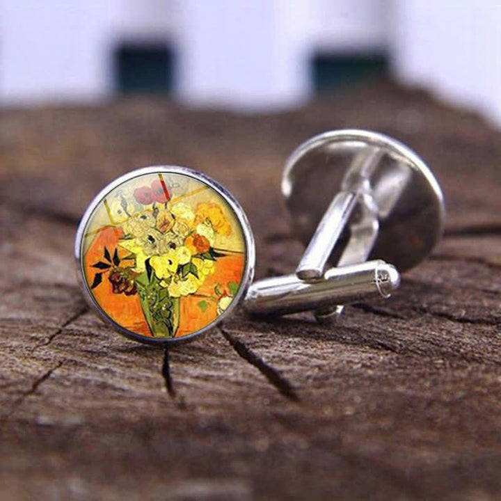 Men's Art Oil Painting Glass Dome Cufflinks