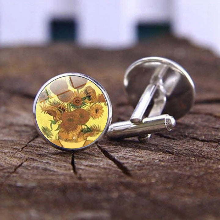 Men's Art Oil Painting Glass Dome Cufflinks